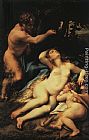 Famous Cupid Paintings - Venus and Cupid with a Satyr